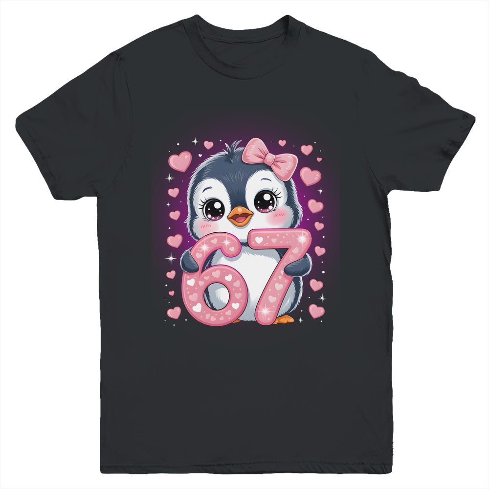 Cute Penguin 67 Six Seven Valentine Heart Lovers 6 7 Meme Youth Shirt | teecentury