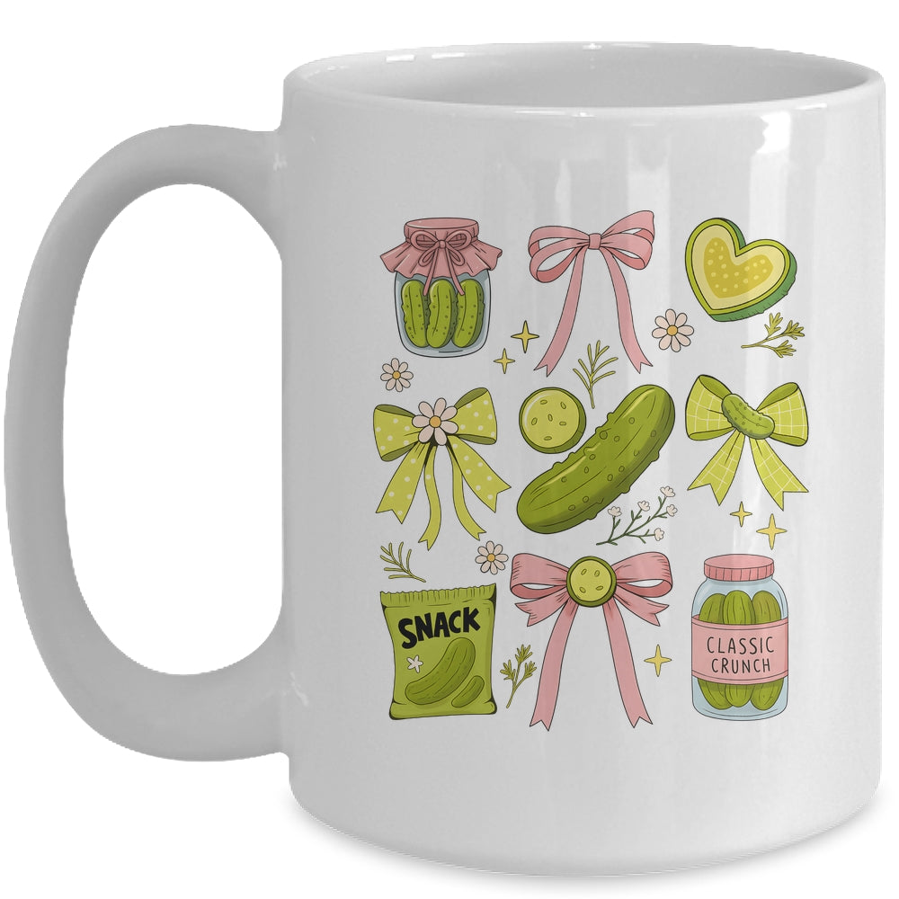 Cute Pickle Bow Funny Snack Pickle Lover Pink Coquette Mug | teecentury