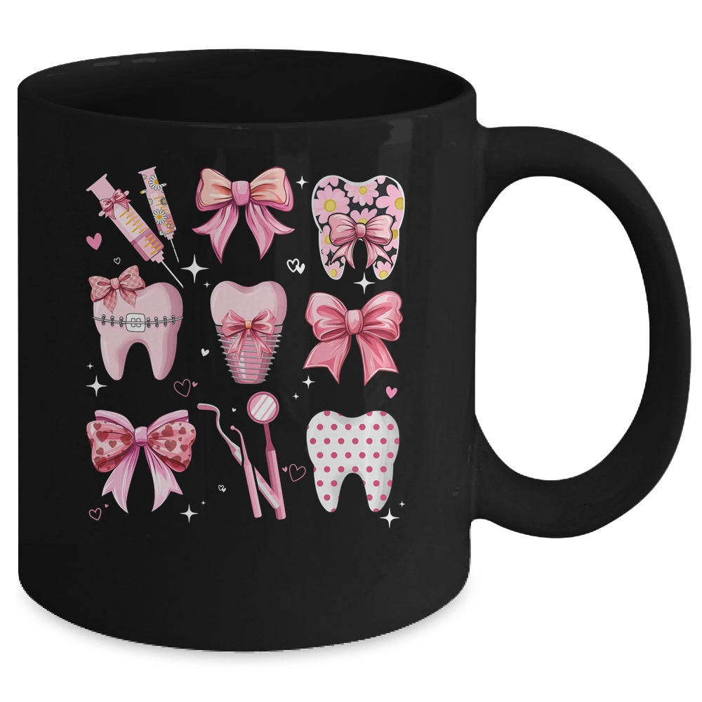 Cute Pink Coquette Bow Teeth Dentist Squad Dental Assistant Mug | teecentury