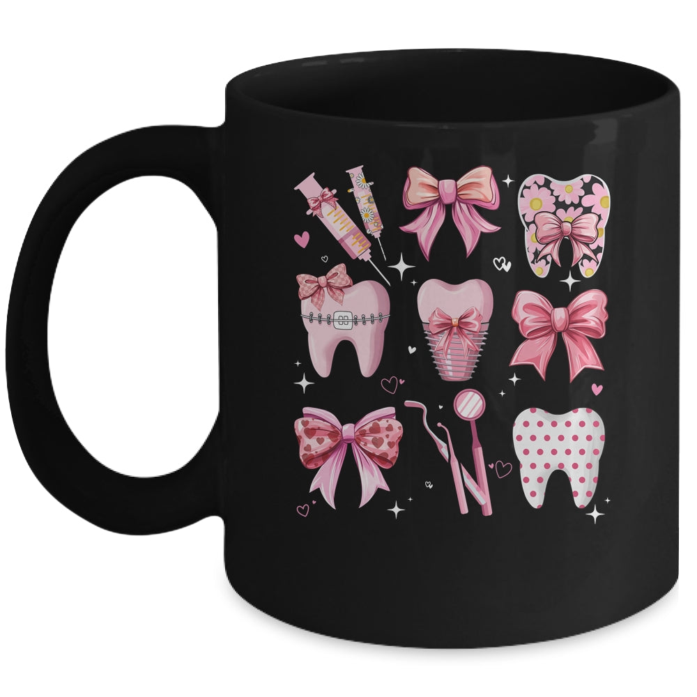 Cute Pink Coquette Bow Teeth Dentist Squad Dental Assistant Mug | teecentury