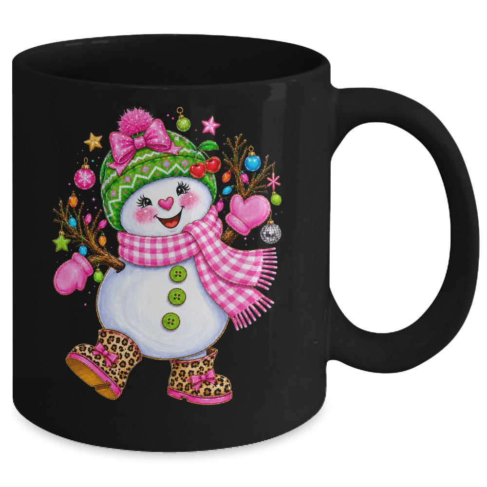 Cute Pink Coquette Snowman Christmas Girly Leopard Women Mug | teecentury
