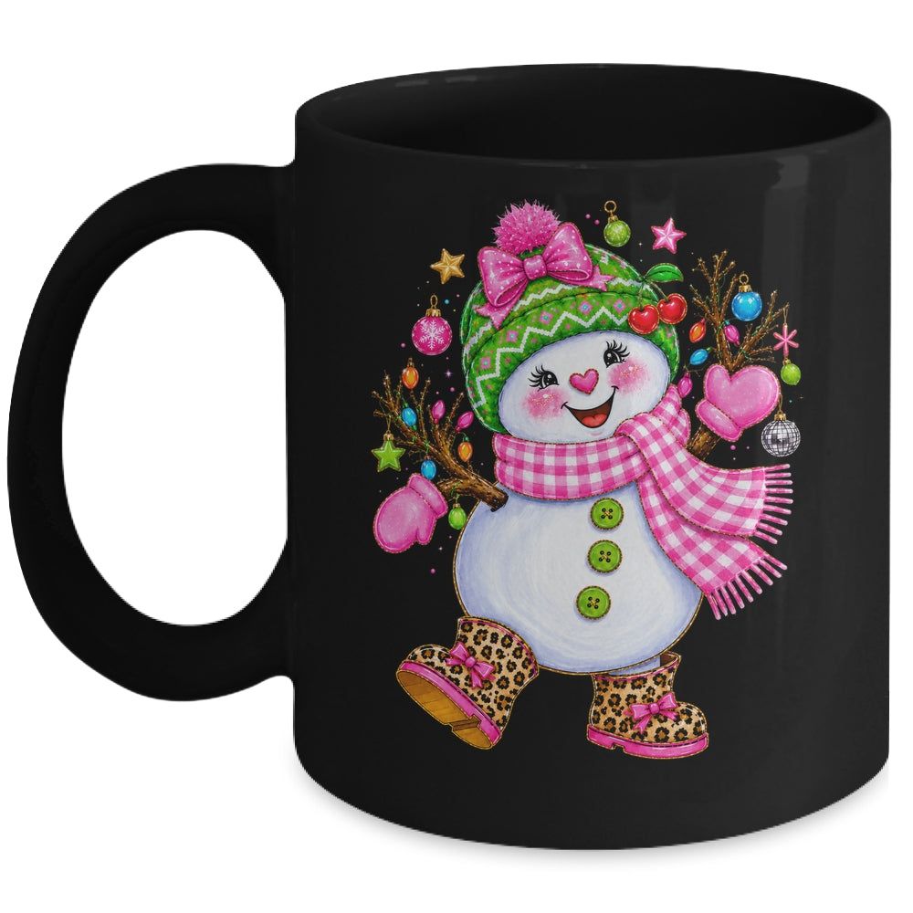 Cute Pink Coquette Snowman Christmas Girly Leopard Women Mug | teecentury