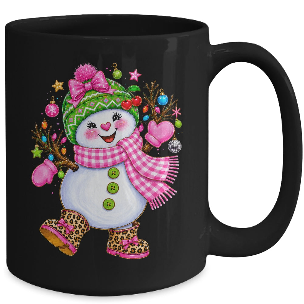 Cute Pink Coquette Snowman Christmas Girly Leopard Women Mug | teecentury