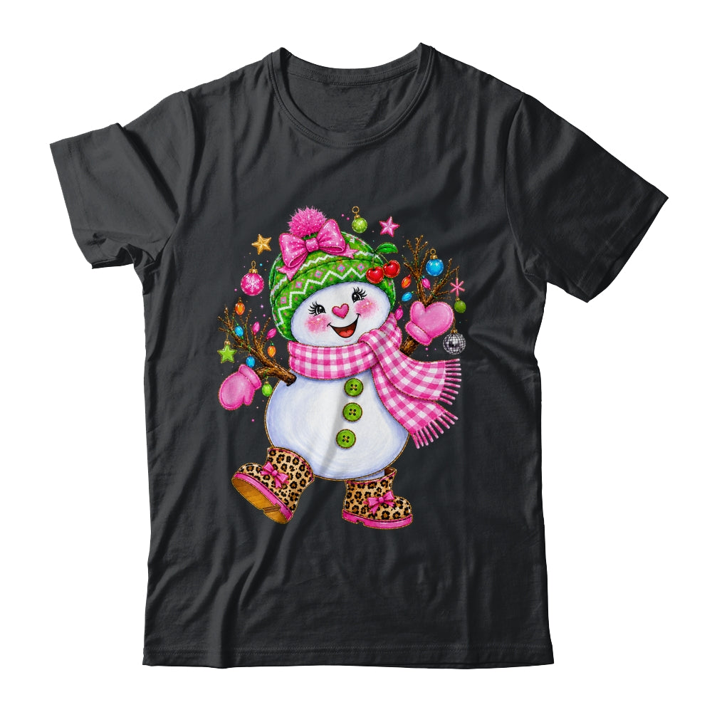 Cute Pink Coquette Snowman Christmas Girly Leopard Women Shirt & Sweatshirt | teecentury