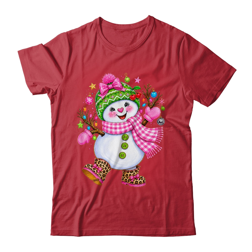 Cute Pink Coquette Snowman Christmas Girly Leopard Women Shirt & Sweatshirt | teecentury