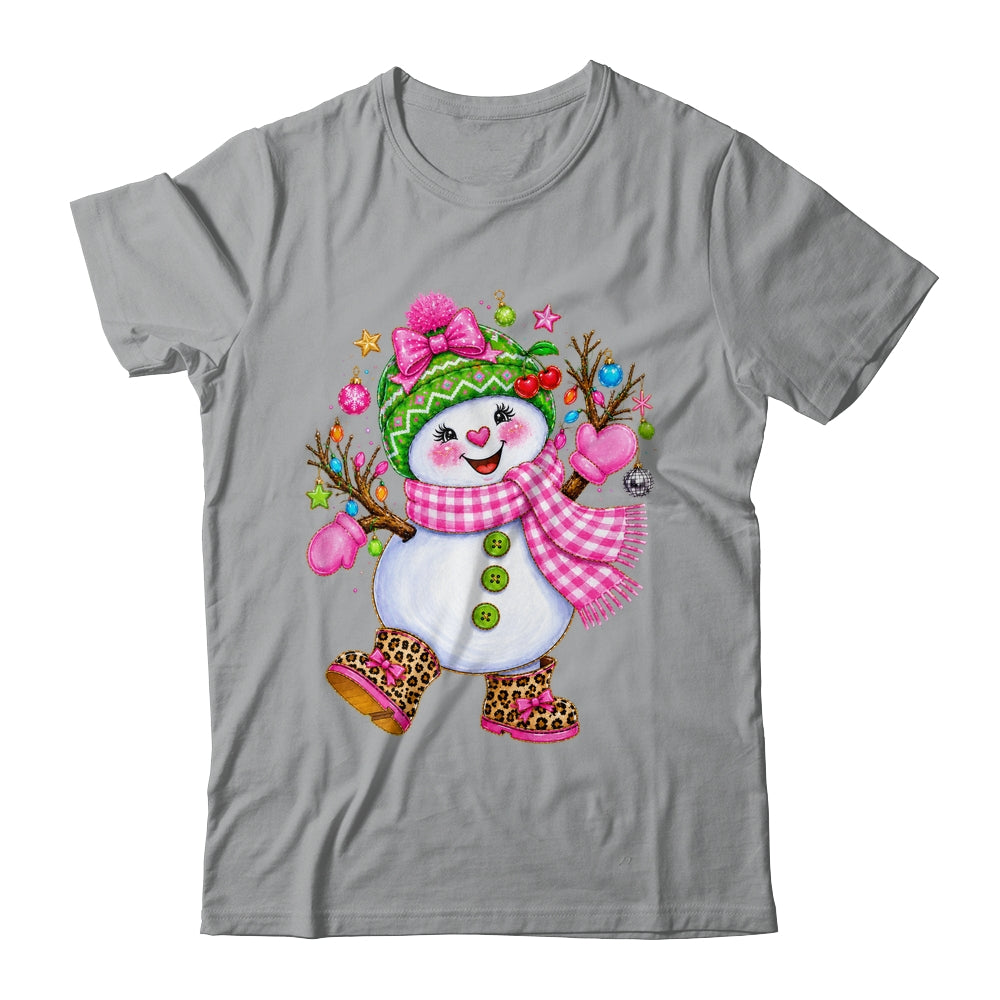 Cute Pink Coquette Snowman Christmas Girly Leopard Women Shirt & Sweatshirt | teecentury