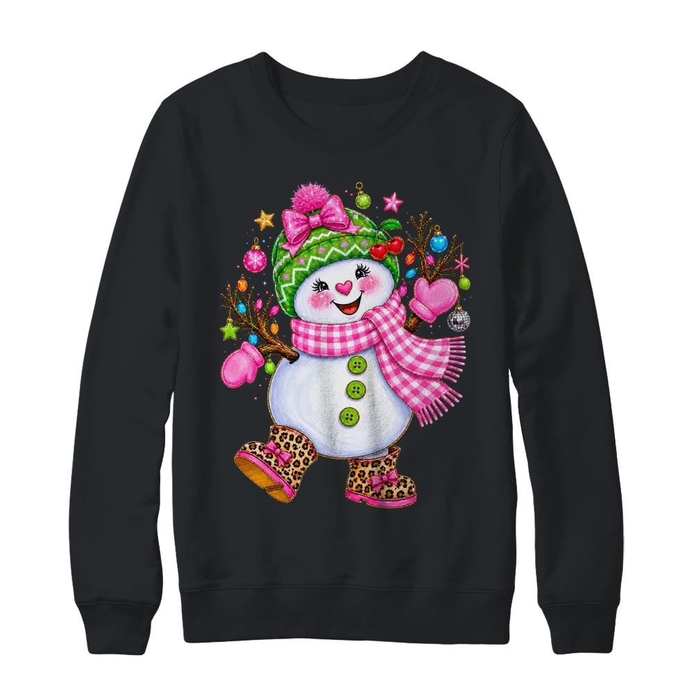 Cute Pink Coquette Snowman Christmas Girly Leopard Women Shirt & Sweatshirt | teecentury