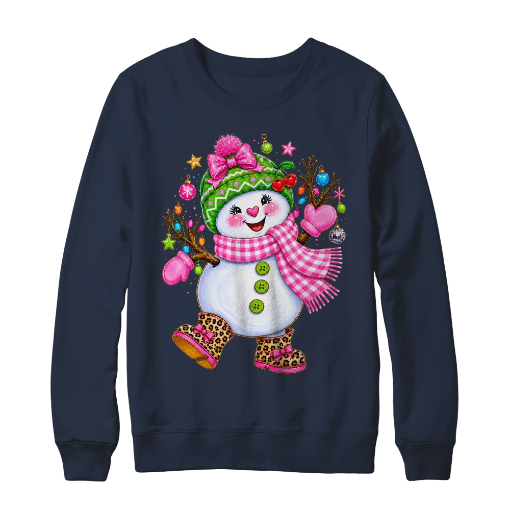 Cute Pink Coquette Snowman Christmas Girly Leopard Women Shirt & Sweatshirt | teecentury