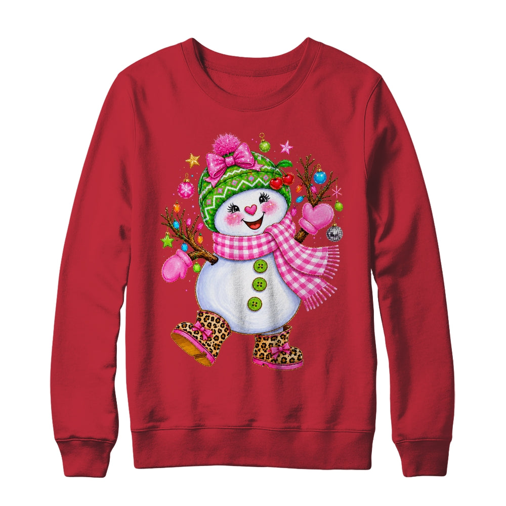 Cute Pink Coquette Snowman Christmas Girly Leopard Women Shirt & Sweatshirt | teecentury