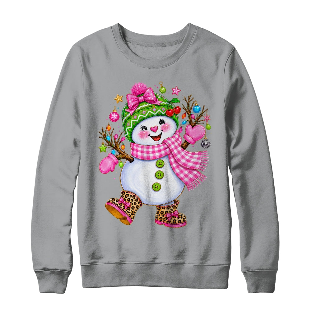 Cute Pink Coquette Snowman Christmas Girly Leopard Women Shirt & Sweatshirt | teecentury