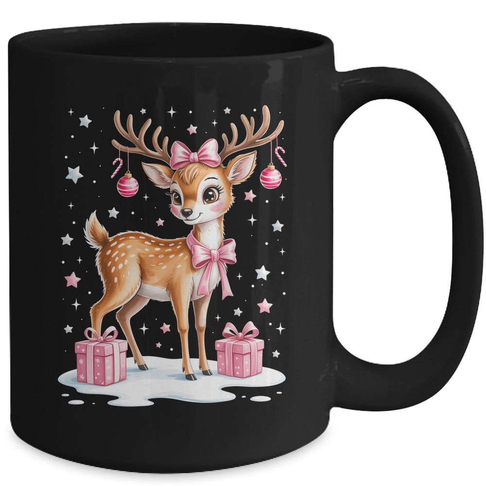 Cute Pink Reindeer Coquette Christmas Bow Xmas Girl Women Mug | teecentury