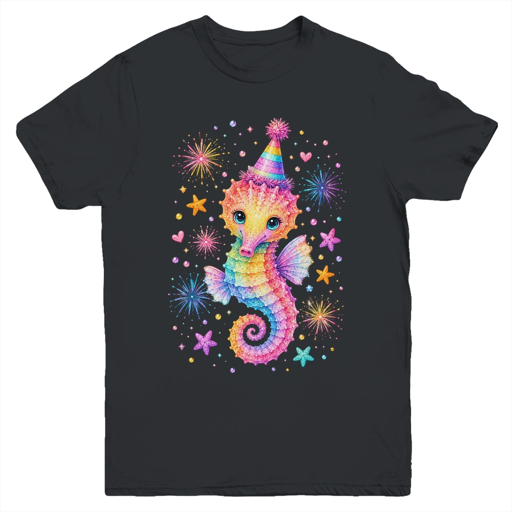 Cute Rainbow Seahorse Birthday Girl Summer Ocean Aquarium Youth Shirt | teecentury