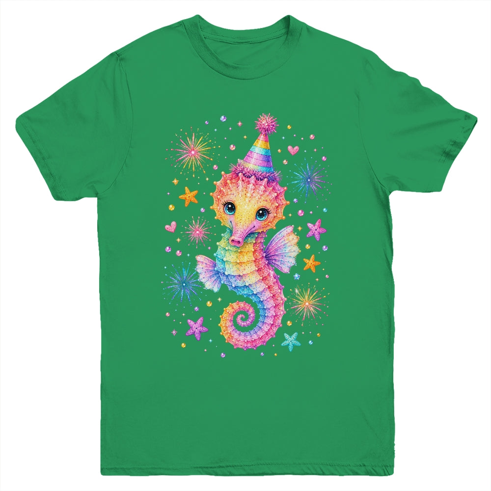 Cute Rainbow Seahorse Birthday Girl Summer Ocean Aquarium Youth Shirt | teecentury