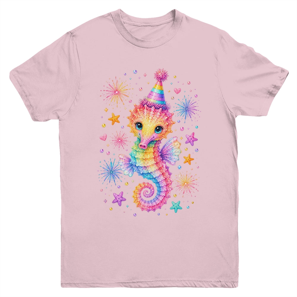 Cute Rainbow Seahorse Birthday Girl Summer Ocean Aquarium Youth Shirt | teecentury