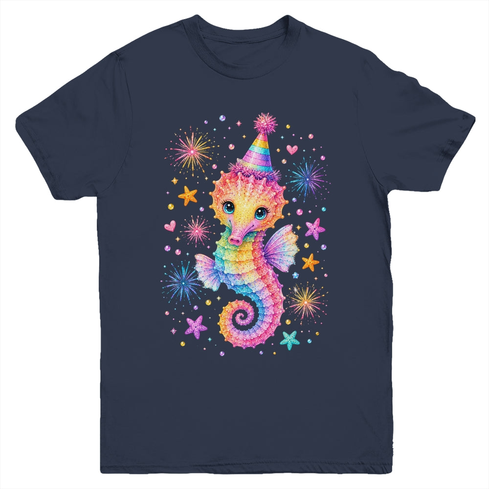Cute Rainbow Seahorse Birthday Girl Summer Ocean Aquarium Youth Shirt | teecentury