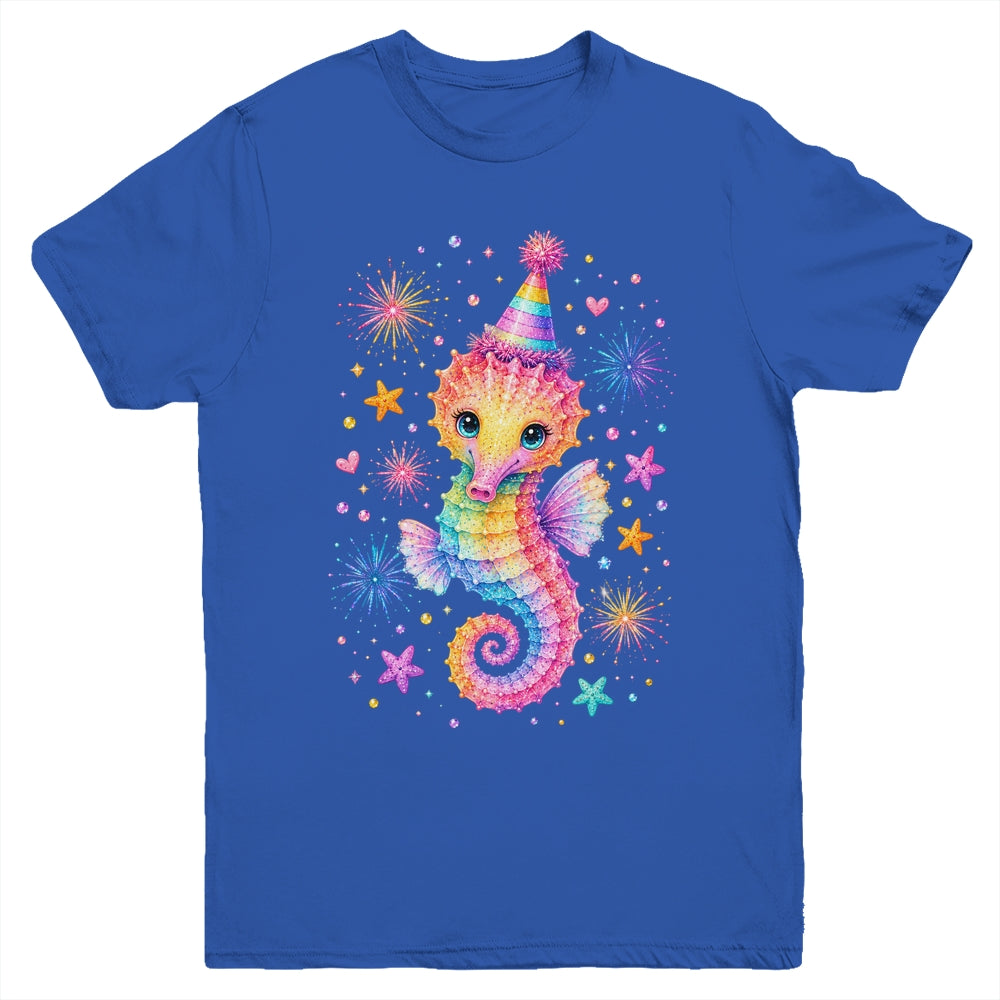 Cute Rainbow Seahorse Birthday Girl Summer Ocean Aquarium Youth Shirt | teecentury