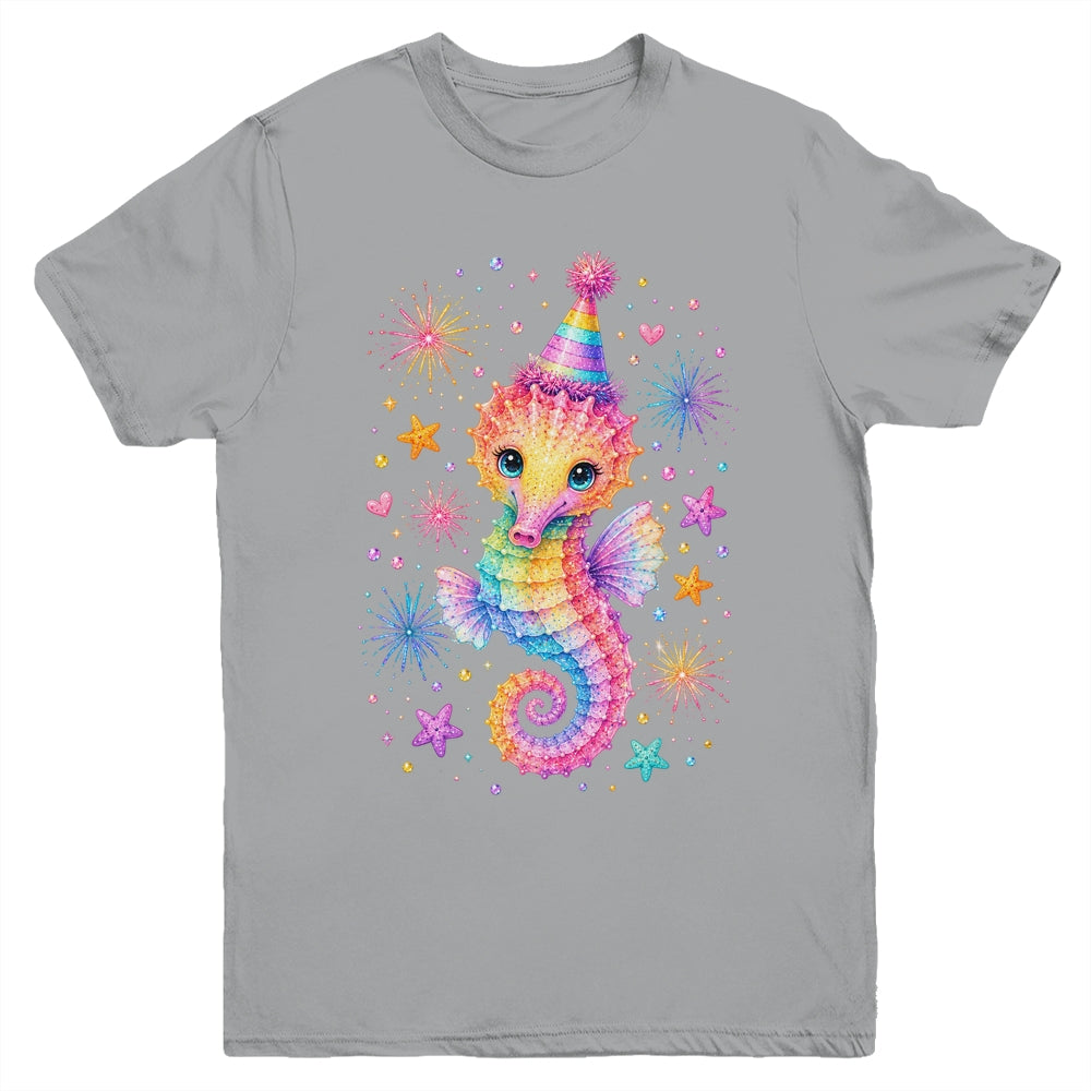 Cute Rainbow Seahorse Birthday Girl Summer Ocean Aquarium Youth Shirt | teecentury