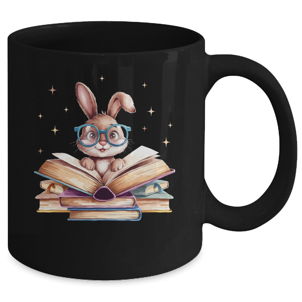 Cute Reading Bunny Glasses Books Bookworm Reader Teacher Mug | teecentury