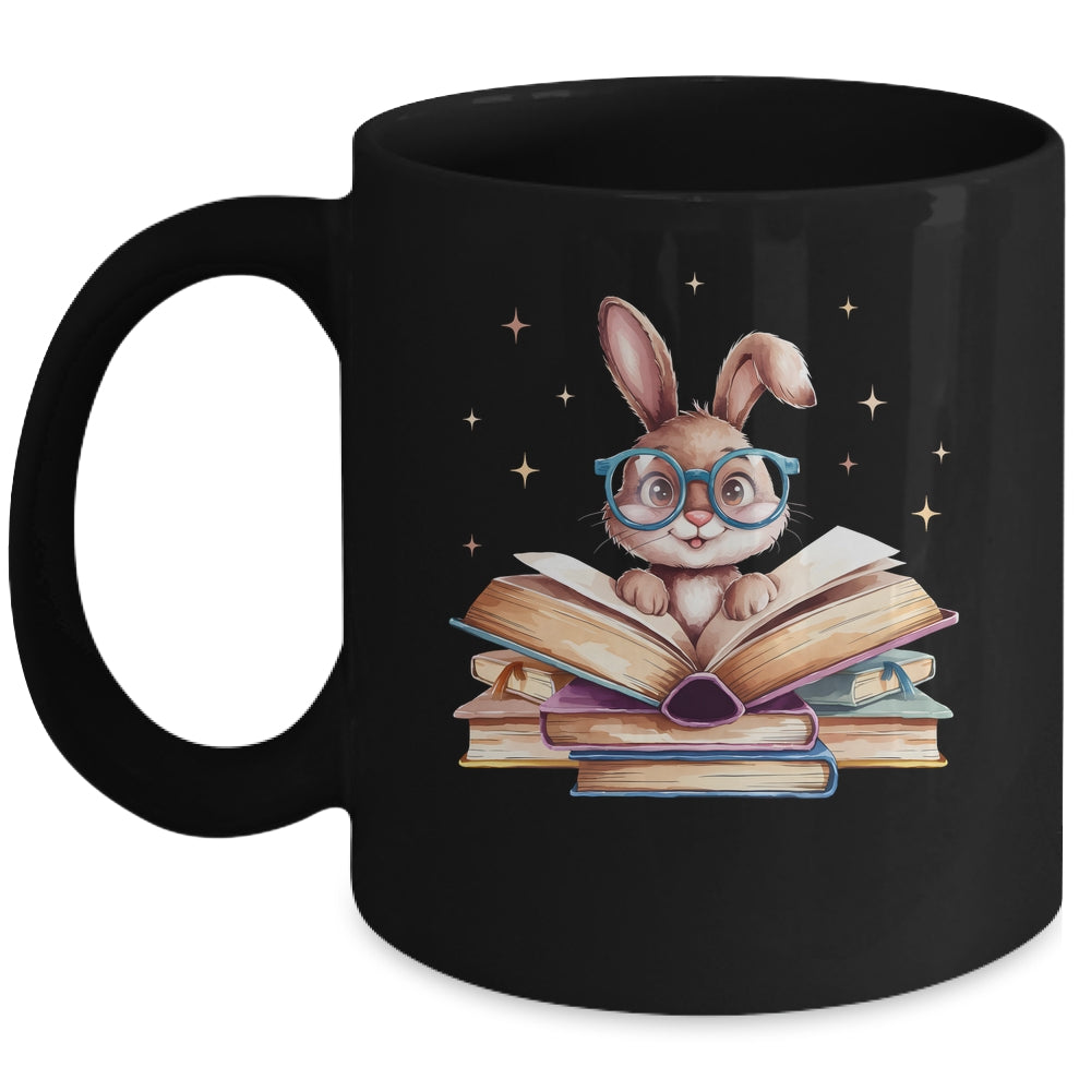 Cute Reading Bunny Glasses Books Bookworm Reader Teacher Mug | teecentury