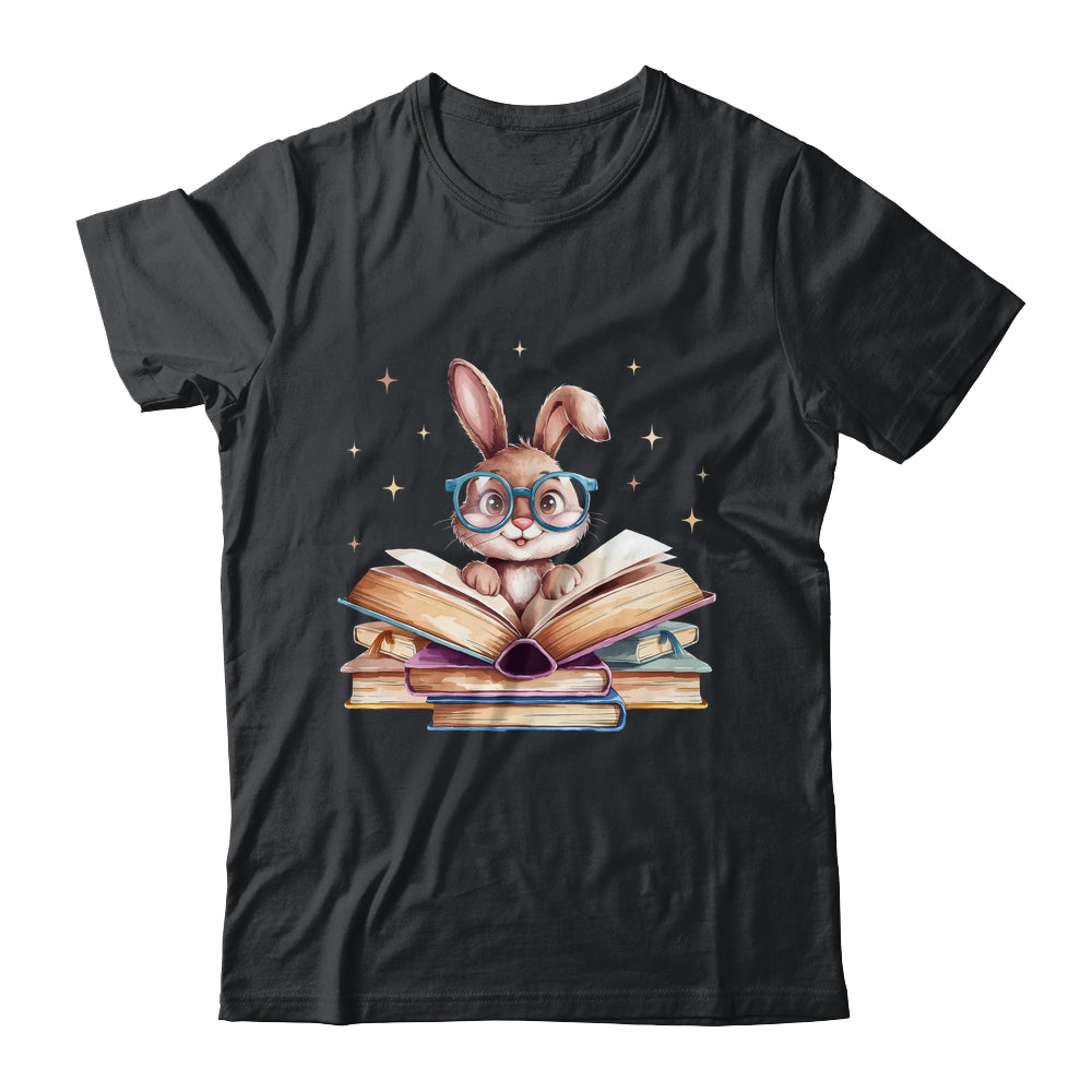 Cute Reading Bunny Glasses Books Bookworm Reader Teacher Shirt & Tank Top | teecentury