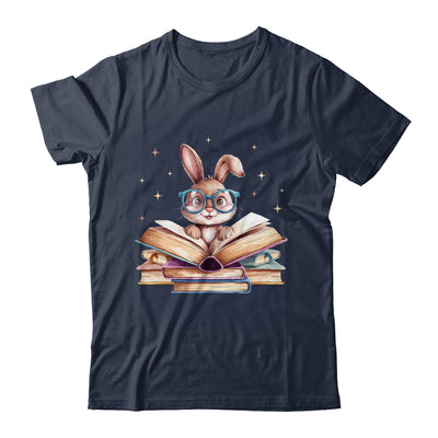 Cute Reading Bunny Glasses Books Bookworm Reader Teacher Shirt & Tank Top | teecentury