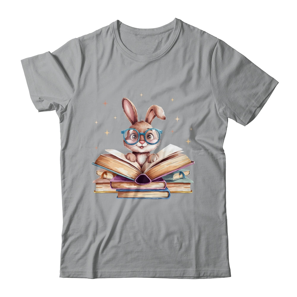 Cute Reading Bunny Glasses Books Bookworm Reader Teacher Shirt & Tank Top | teecentury