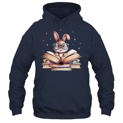 Cute Reading Bunny Glasses Books Bookworm Reader Teacher Shirt & Tank Top | teecentury