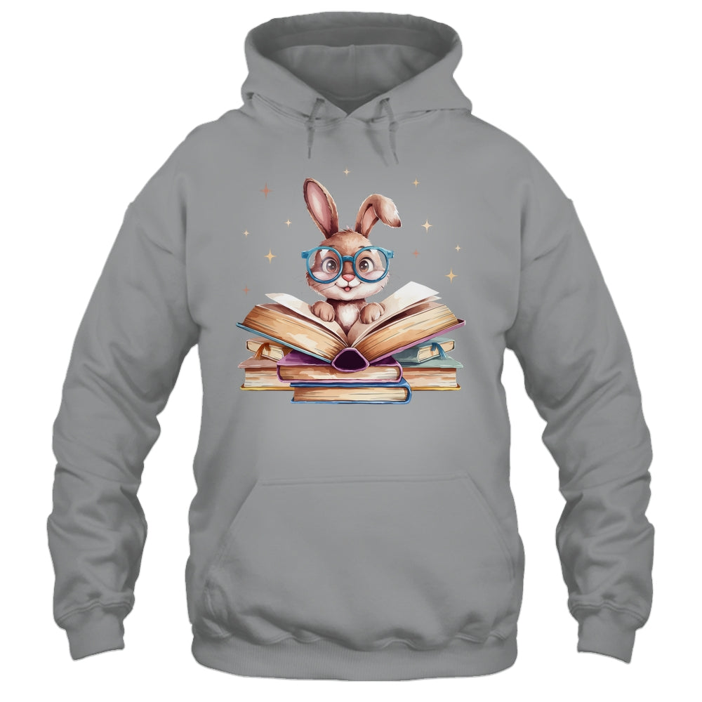 Cute Reading Bunny Glasses Books Bookworm Reader Teacher Shirt & Tank Top | teecentury