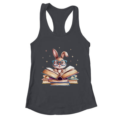 Cute Reading Bunny Glasses Books Bookworm Reader Teacher Shirt & Tank Top | teecentury