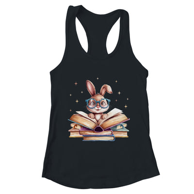 Cute Reading Bunny Glasses Books Bookworm Reader Teacher Shirt & Tank Top | teecentury