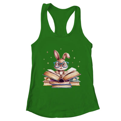 Cute Reading Bunny Glasses Books Bookworm Reader Teacher Shirt & Tank Top | teecentury