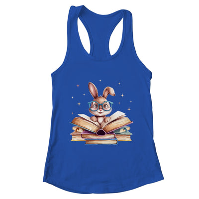 Cute Reading Bunny Glasses Books Bookworm Reader Teacher Shirt & Tank Top | teecentury