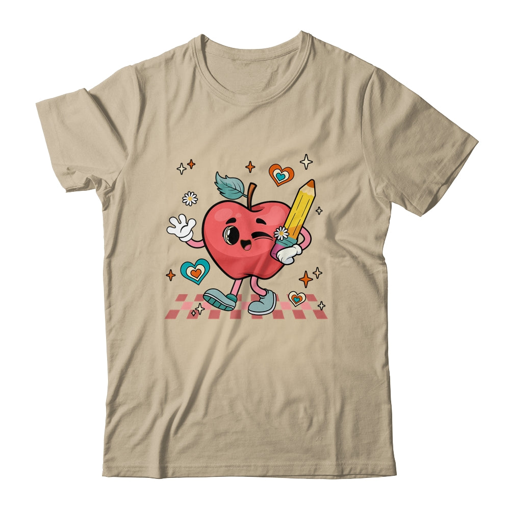 Cute Retro Checkered Apple With Face Teacher Pencil School Shirt & Hoodie | teecentury