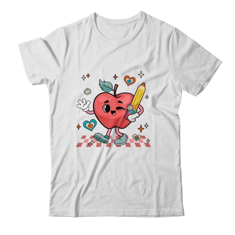 Cute Retro Checkered Apple With Face Teacher Pencil School Shirt & Hoodie | teecentury