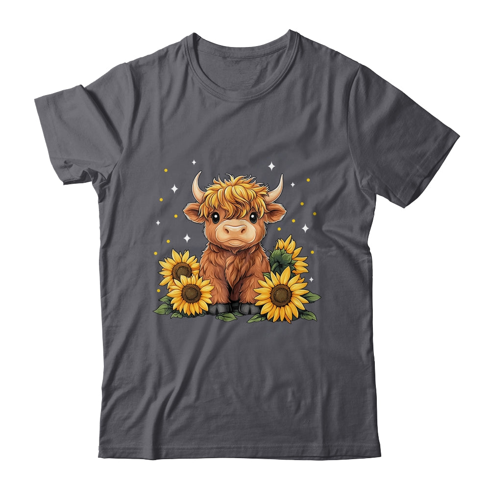 Cute Scottish Highland Cow Sunflower Highland Cow Farm Women Shirt & Tank Top | teecentury