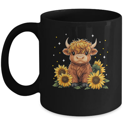 Cute Scottish Highland Cow Sunflower Highland Cow Farm Women Mug | teecentury