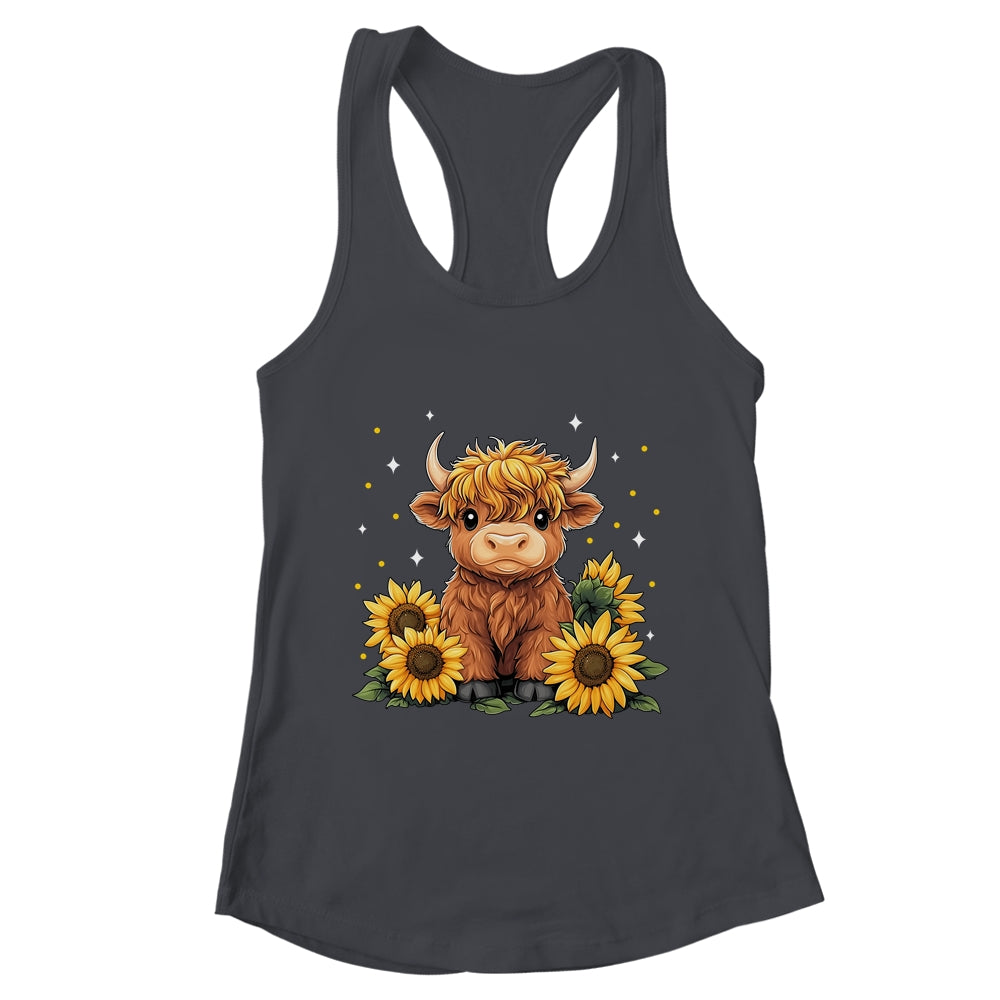 Cute Scottish Highland Cow Sunflower Highland Cow Farm Women Shirt & Tank Top | teecentury