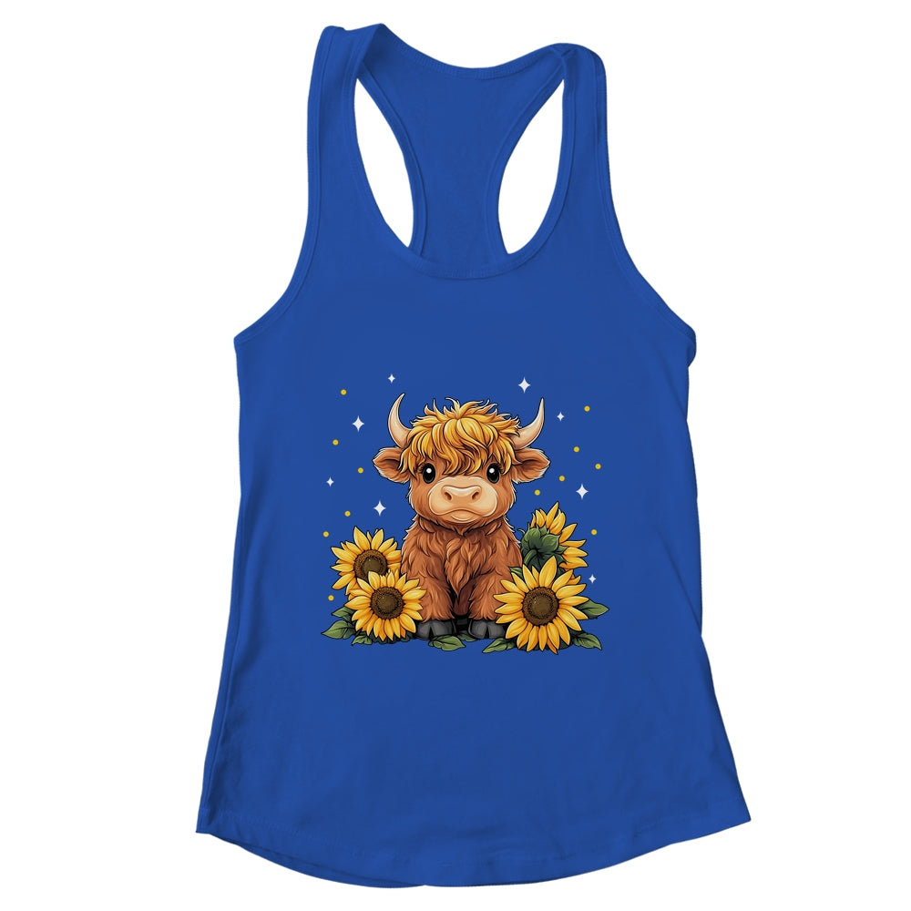 Cute Scottish Highland Cow Sunflower Highland Cow Farm Women Shirt & Tank Top | teecentury