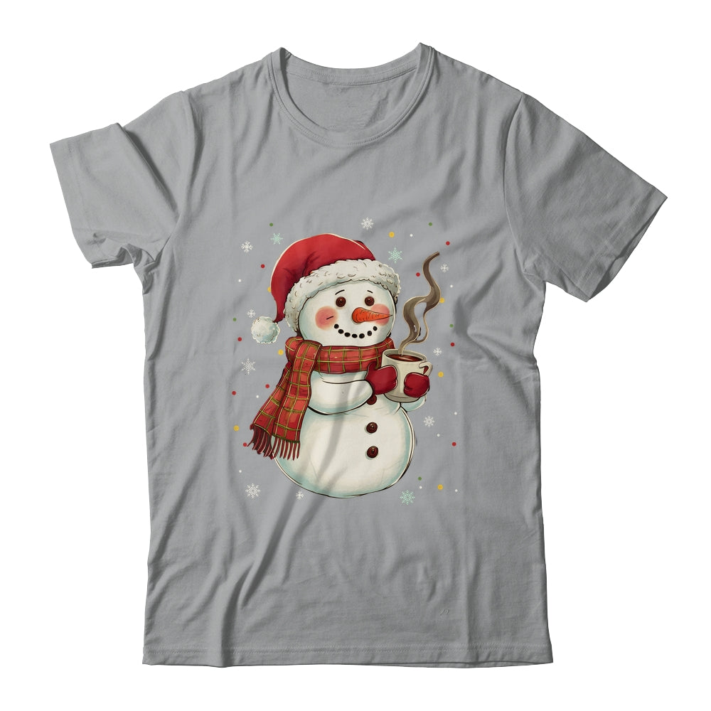 Cute Snowman Drink Coffee Winter Snowflake Snowman Christmas Shirt & Sweatshirt | teecentury