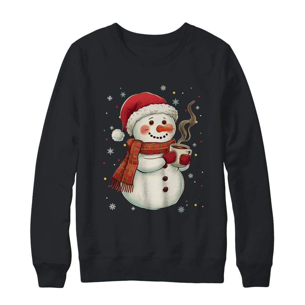 Cute Snowman Drink Coffee Winter Snowflake Snowman Christmas Shirt & Sweatshirt | teecentury