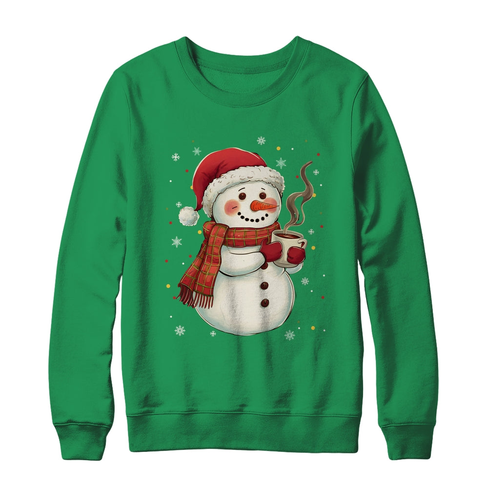 Cute Snowman Drink Coffee Winter Snowflake Snowman Christmas Shirt & Sweatshirt | teecentury