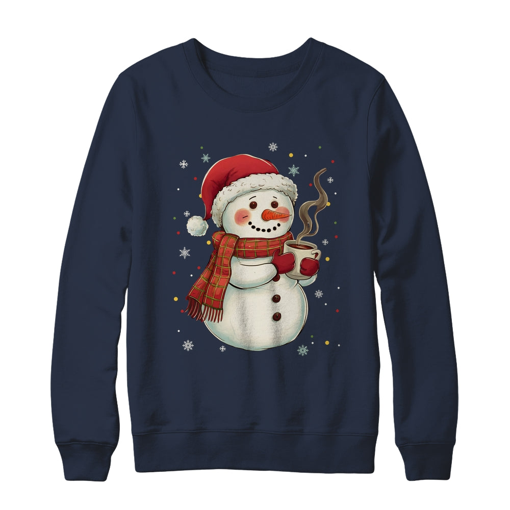 Cute Snowman Drink Coffee Winter Snowflake Snowman Christmas Shirt & Sweatshirt | teecentury
