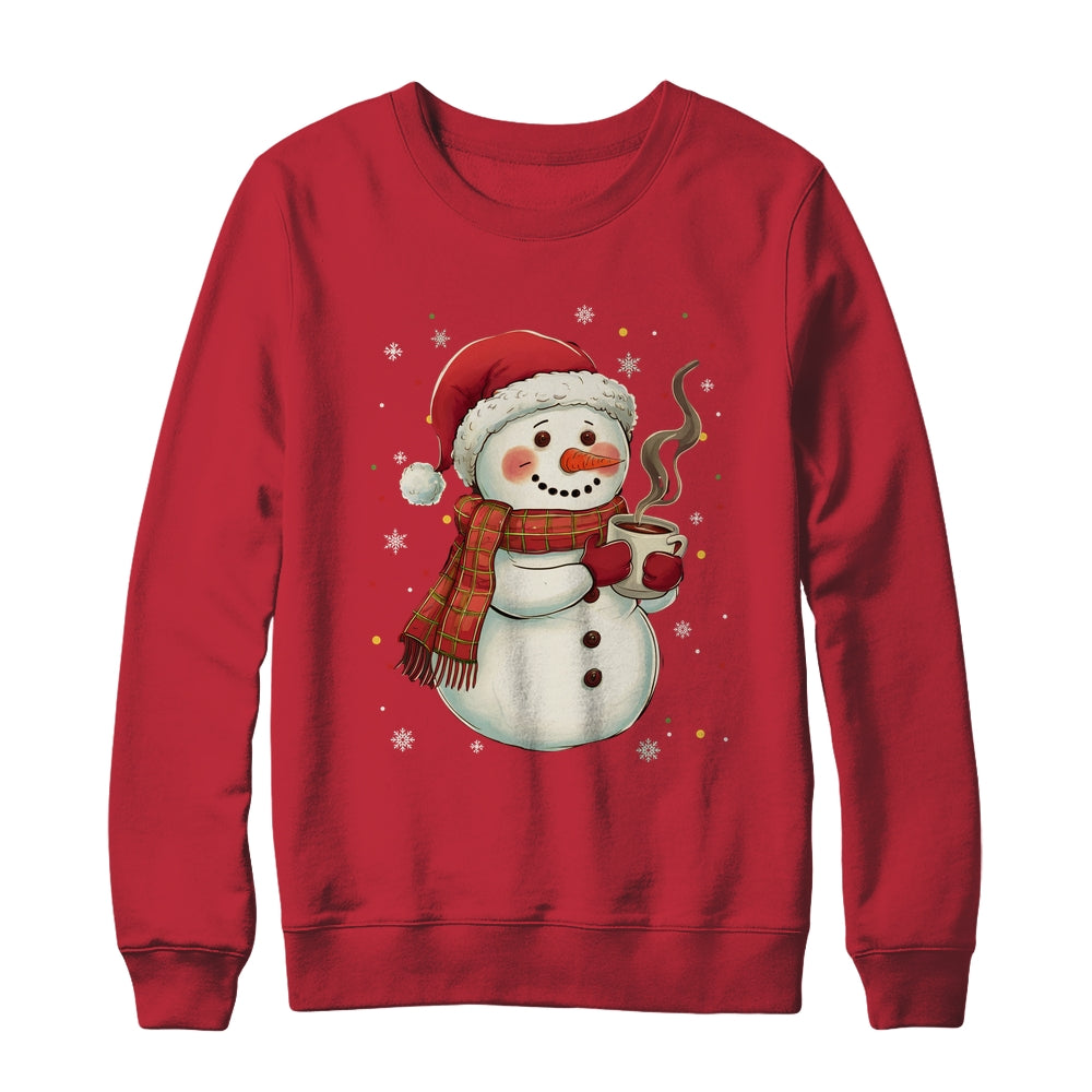 Cute Snowman Drink Coffee Winter Snowflake Snowman Christmas Shirt & Sweatshirt | teecentury