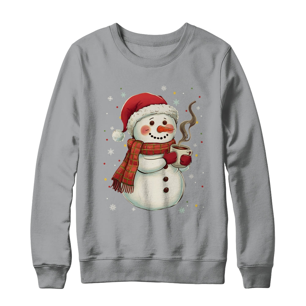 Cute Snowman Drink Coffee Winter Snowflake Snowman Christmas Shirt & Sweatshirt | teecentury