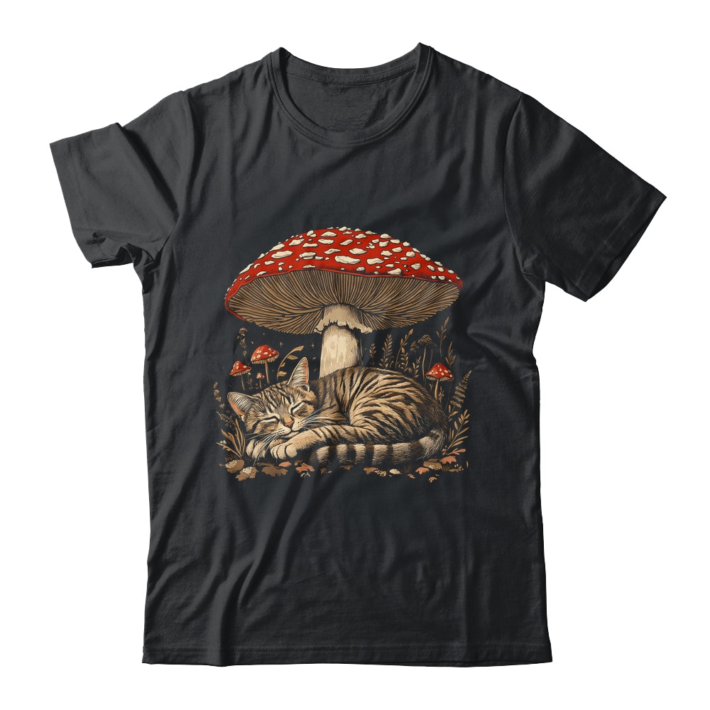 Cute Tabby Cat Gray Cat Cottagecore Aesthetic Mushroom Shirt & Tank Top | teecentury