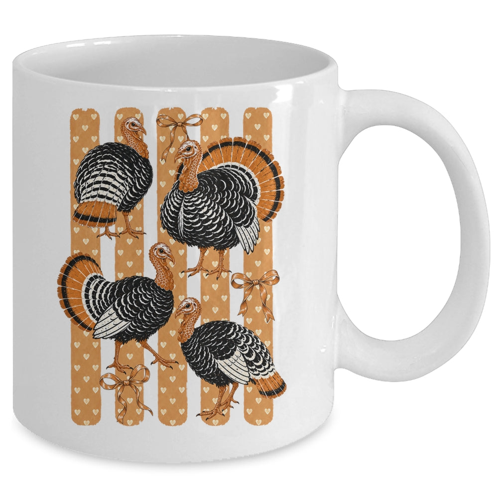 Cute Thanksgiving Turkey Stripes Coquette Bow Fall Women Mug | teecentury