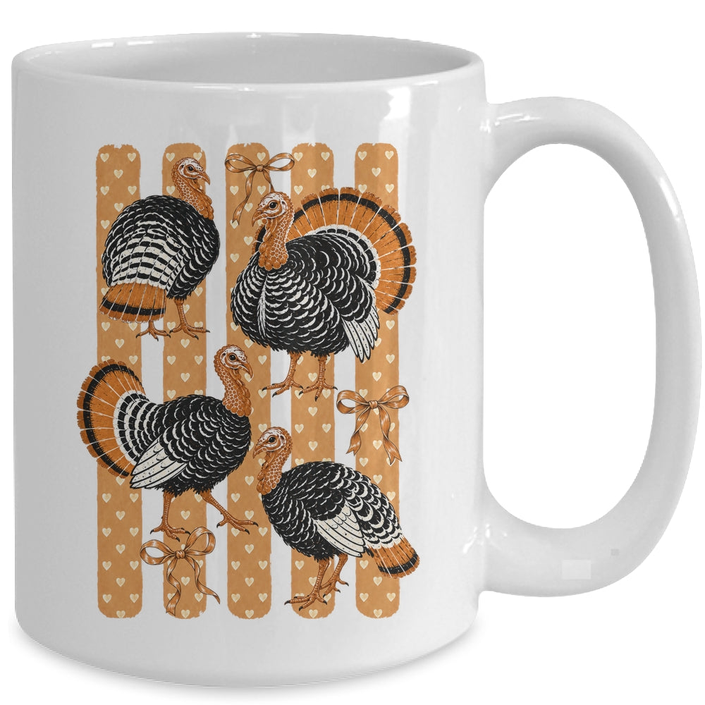 Cute Thanksgiving Turkey Stripes Coquette Bow Fall Women Mug | teecentury