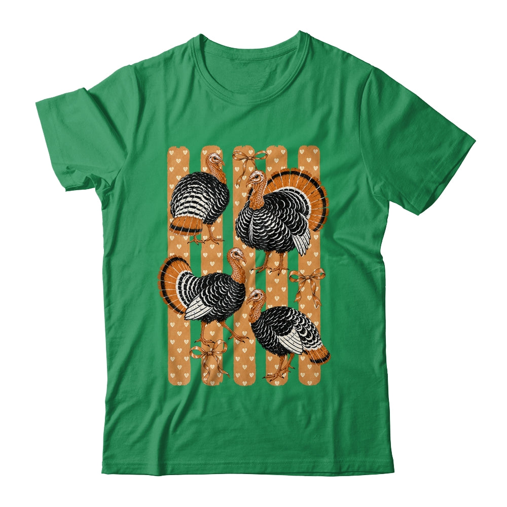 Cute Thanksgiving Turkey Stripes Coquette Bow Fall Women Shirt & Sweatshirt | teecentury