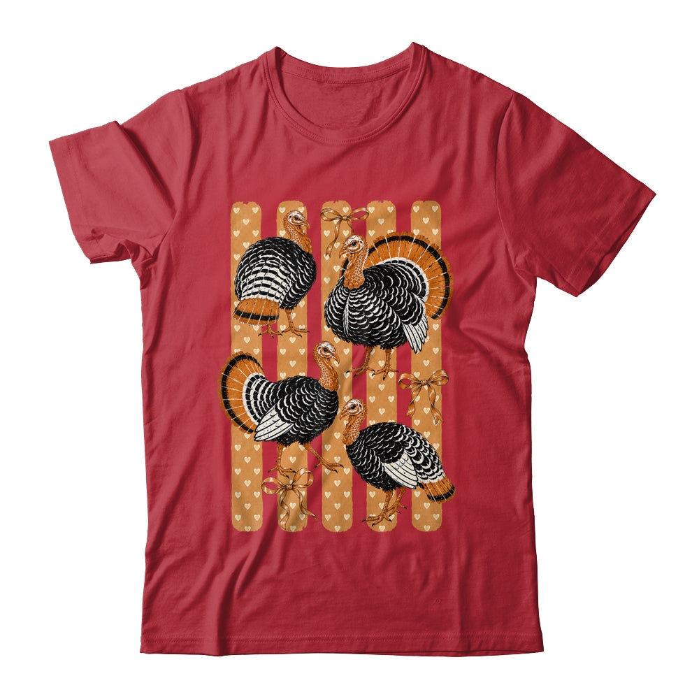 Cute Thanksgiving Turkey Stripes Coquette Bow Fall Women Shirt & Sweatshirt | teecentury