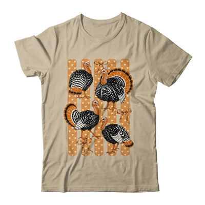Cute Thanksgiving Turkey Stripes Coquette Bow Fall Women Shirt & Sweatshirt | teecentury